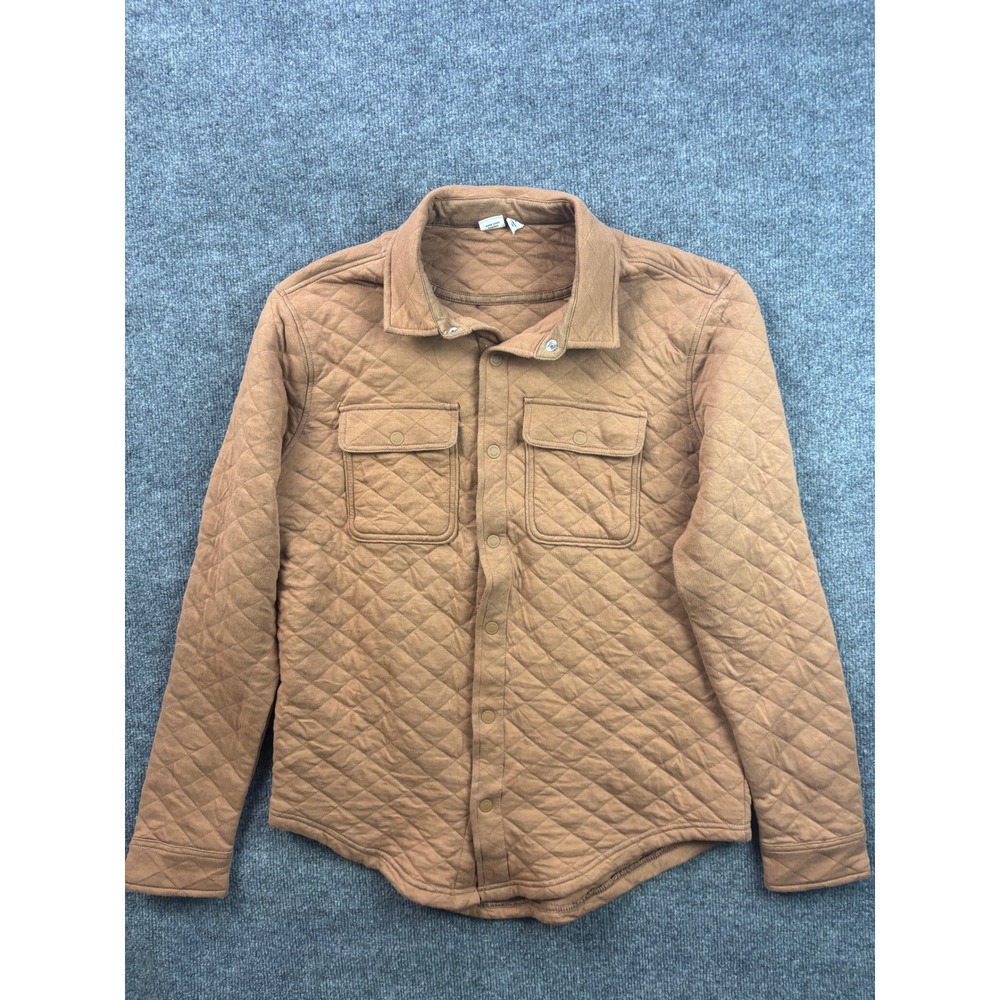 tentree Quilted Shirt Jacket Women L Brown Snap Front Organic Cotton Shacket